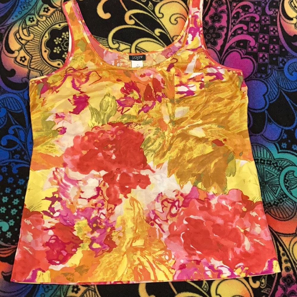 J CREW 100% Silk floral tank top size 6 side zip